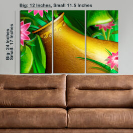 Patterned Blue Carpet In Front Of Brown Leather Sofa In Grey Liv